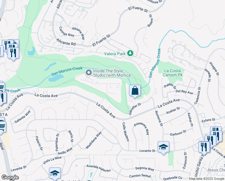 map of restaurants, bars, coffee shops, grocery stores, and more near 2612 Pirineos Way in Carlsbad