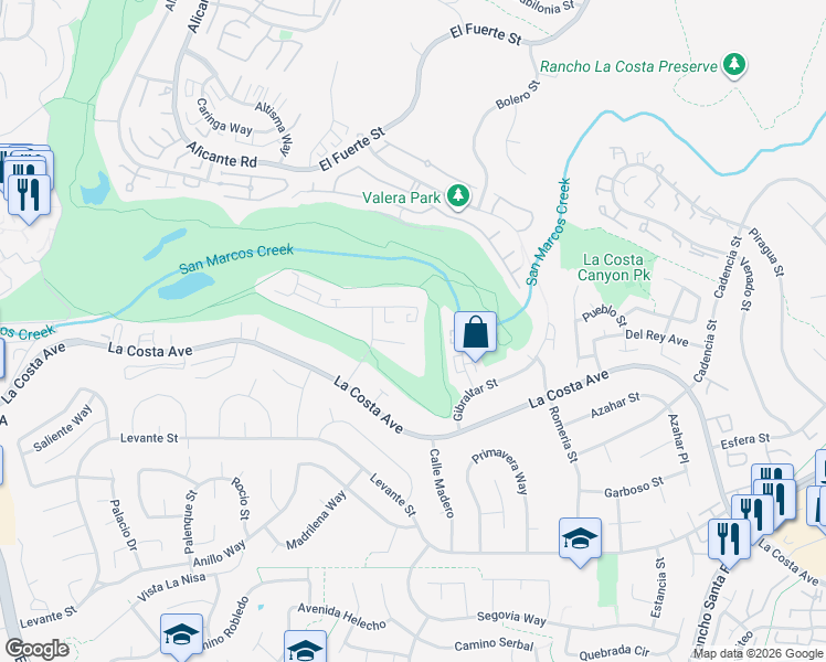 map of restaurants, bars, coffee shops, grocery stores, and more near 2569 Navarra Drive in Carlsbad