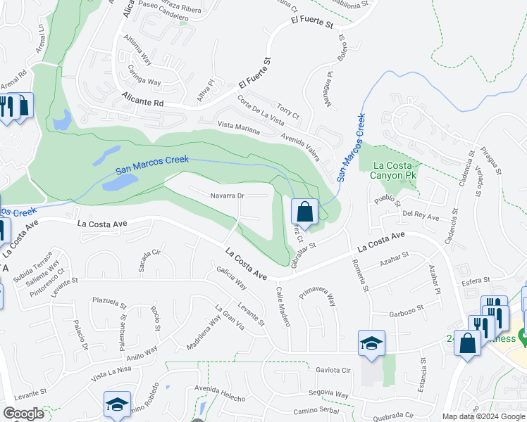 map of restaurants, bars, coffee shops, grocery stores, and more near 2569 Navarra Drive in Carlsbad