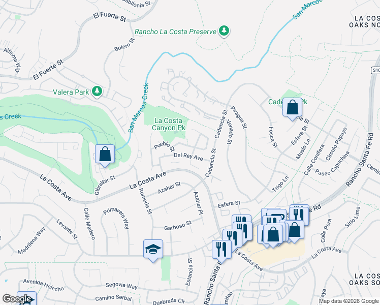map of restaurants, bars, coffee shops, grocery stores, and more near 3116 Del Rey Avenue in Carlsbad