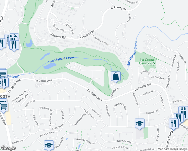 map of restaurants, bars, coffee shops, grocery stores, and more near 7512 Vieja Castilla Way in Carlsbad