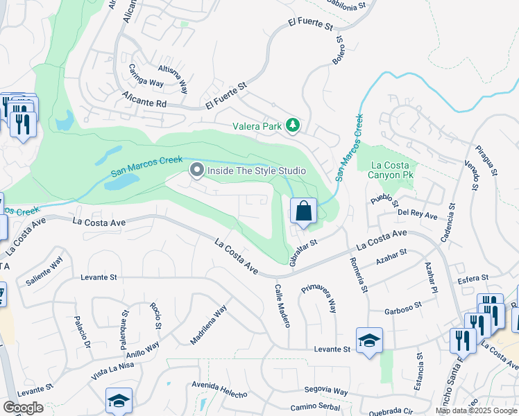 map of restaurants, bars, coffee shops, grocery stores, and more near 2569 Navarra Drive in Carlsbad