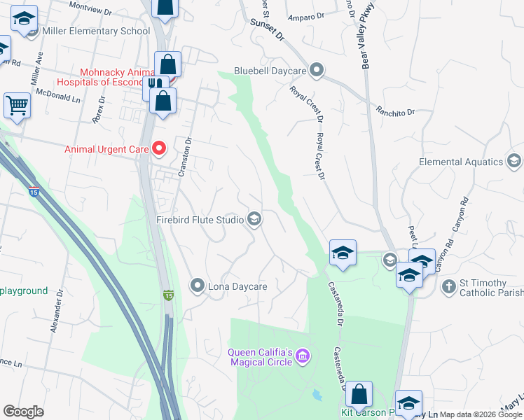 map of restaurants, bars, coffee shops, grocery stores, and more near Pasatiempo Glen in Escondido