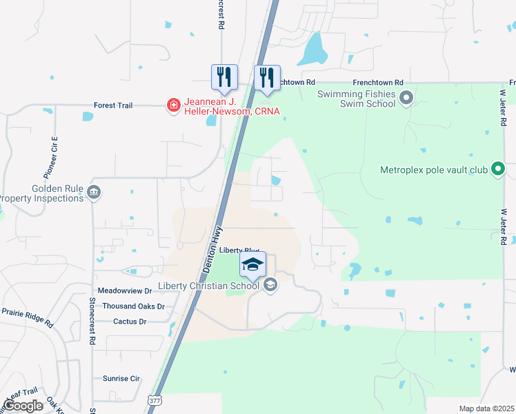 map of restaurants, bars, coffee shops, grocery stores, and more near 8989 U.S. 377 in Argyle