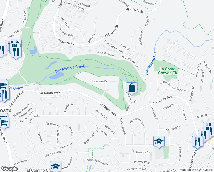 map of restaurants, bars, coffee shops, grocery stores, and more near 7512 Vieja Castilla Way in Carlsbad