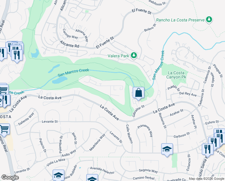 map of restaurants, bars, coffee shops, grocery stores, and more near 7505 Vieja Castilla Way in Carlsbad