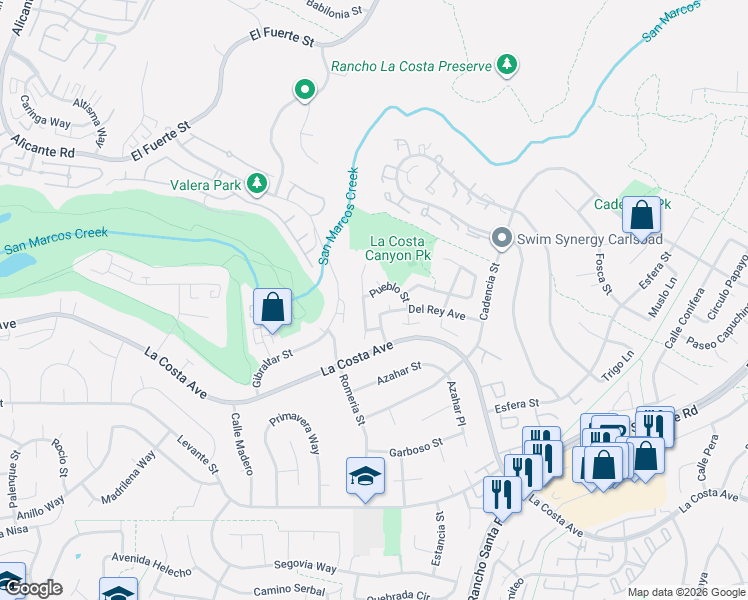 map of restaurants, bars, coffee shops, grocery stores, and more near 3009 Pueblo Street in Carlsbad