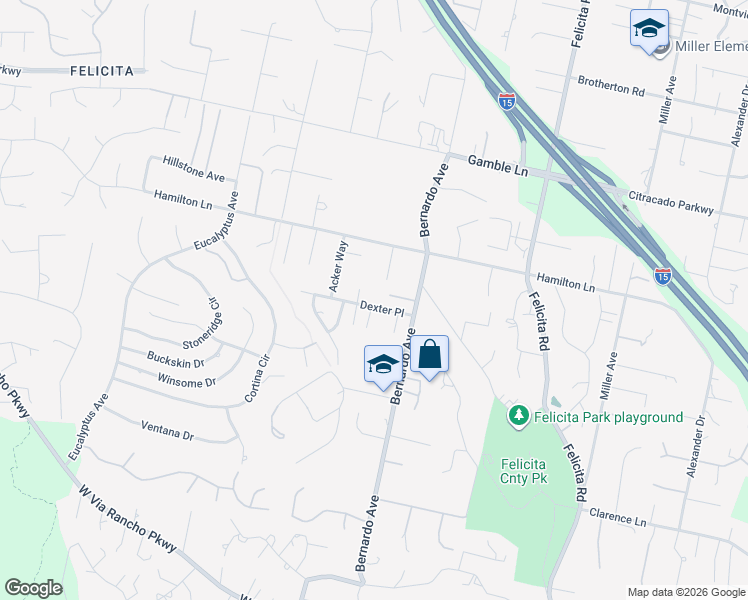 map of restaurants, bars, coffee shops, grocery stores, and more near 1190 Dexter Place in Escondido