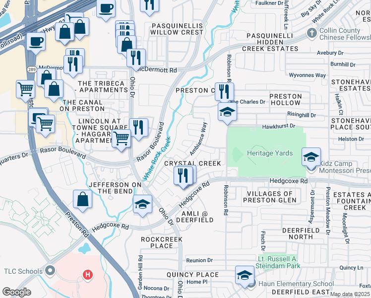 map of restaurants, bars, coffee shops, grocery stores, and more near 4661 Cowan Circle in Plano