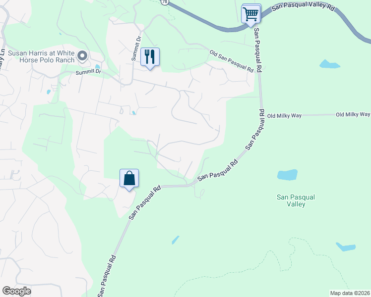 map of restaurants, bars, coffee shops, grocery stores, and more near 20809 Viento Valle in Escondido