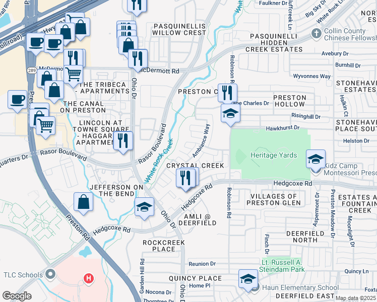 map of restaurants, bars, coffee shops, grocery stores, and more near 4661 Cowan Circle in Plano