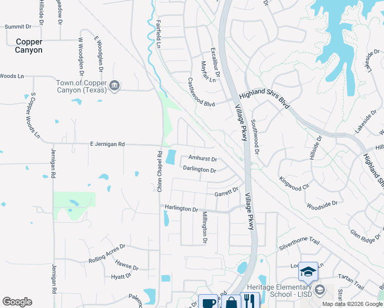 map of restaurants, bars, coffee shops, grocery stores, and more near 4138 Amhurst Dr in Highland Village