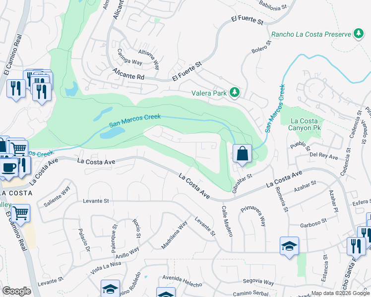 map of restaurants, bars, coffee shops, grocery stores, and more near 7505 Vieja Castilla Way in Carlsbad