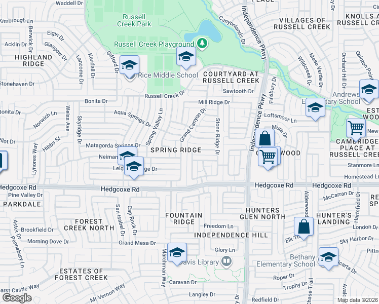 map of restaurants, bars, coffee shops, grocery stores, and more near 3212 Spring Hill Lane in Plano