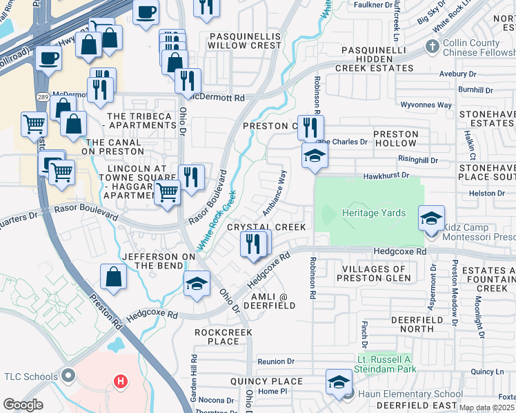 map of restaurants, bars, coffee shops, grocery stores, and more near 4661 Cowan Circle in Plano