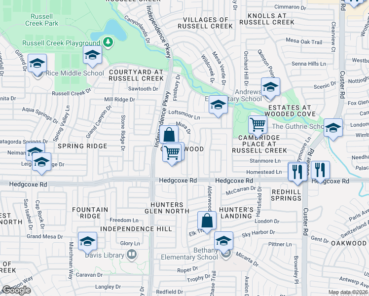 map of restaurants, bars, coffee shops, grocery stores, and more near 8125 Case Drive in Plano