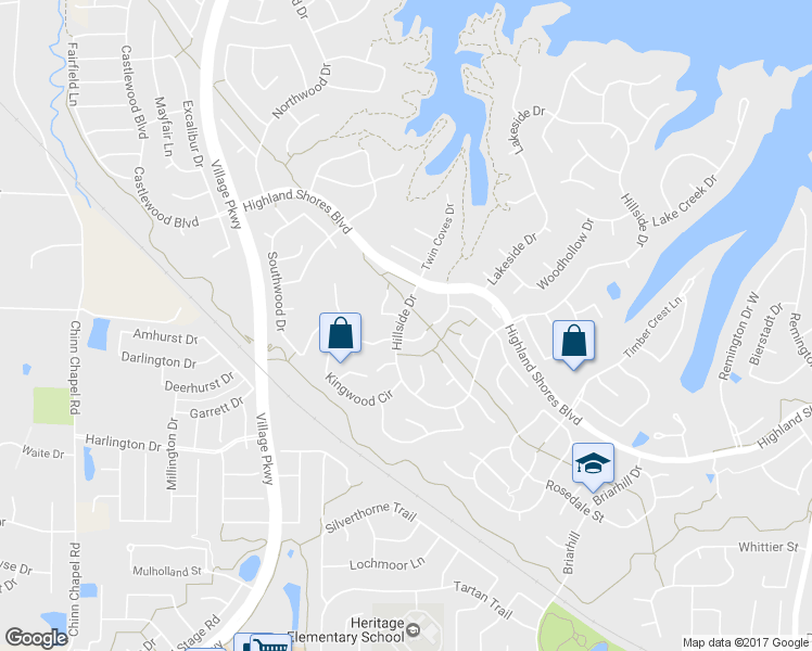 map of restaurants, bars, coffee shops, grocery stores, and more near 2700 Hillside Drive in Lewisville