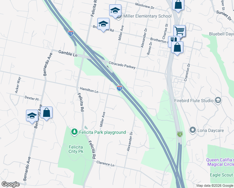 map of restaurants, bars, coffee shops, grocery stores, and more near 678 Hamilton Lane in Escondido