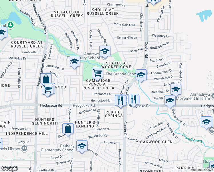 map of restaurants, bars, coffee shops, grocery stores, and more near 2237 All Saints Lane in Plano