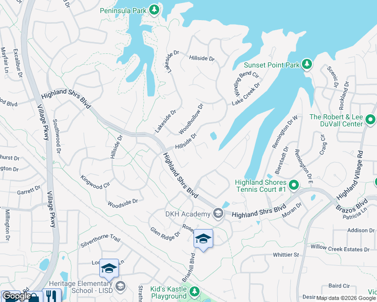 map of restaurants, bars, coffee shops, grocery stores, and more near 745 Oak Leaf Ct in Highland Village