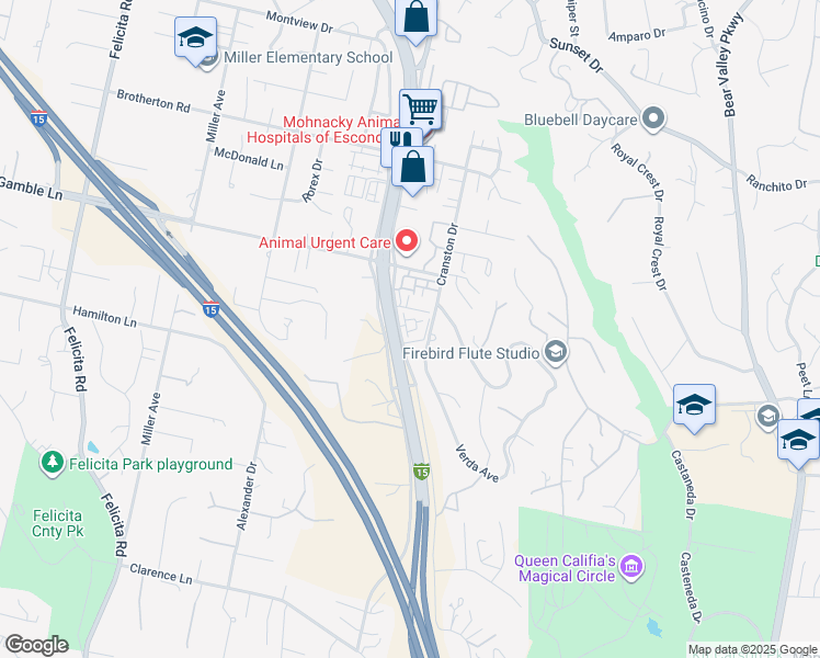 map of restaurants, bars, coffee shops, grocery stores, and more near 2632 Buckwheat Glen in Escondido
