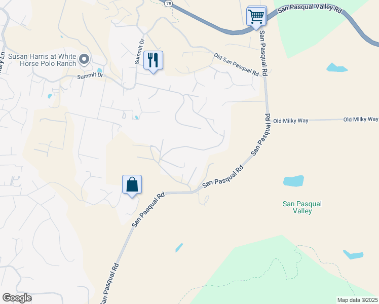 map of restaurants, bars, coffee shops, grocery stores, and more near 20809 Viento Valle in Escondido