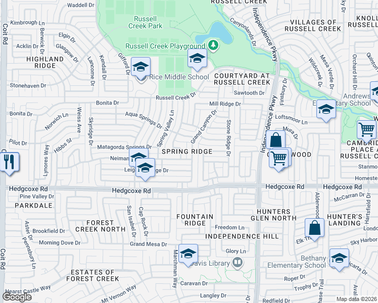 map of restaurants, bars, coffee shops, grocery stores, and more near 8109 Grand Canyon Drive in Plano