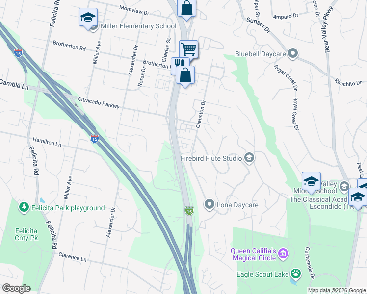 map of restaurants, bars, coffee shops, grocery stores, and more near 2618 Buckwheat Glen in Escondido