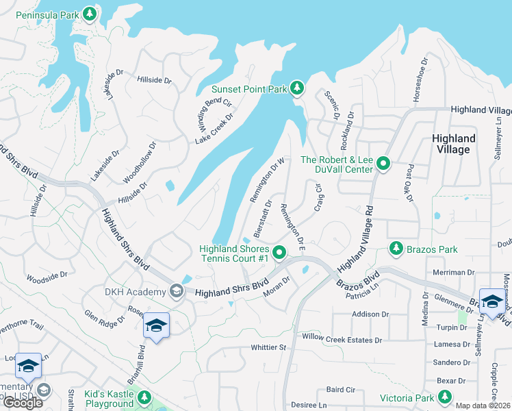 map of restaurants, bars, coffee shops, grocery stores, and more near 49 Remington Drive West in Highland Village