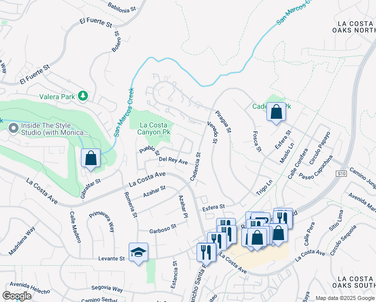 map of restaurants, bars, coffee shops, grocery stores, and more near 3127 Hataca Road in Carlsbad