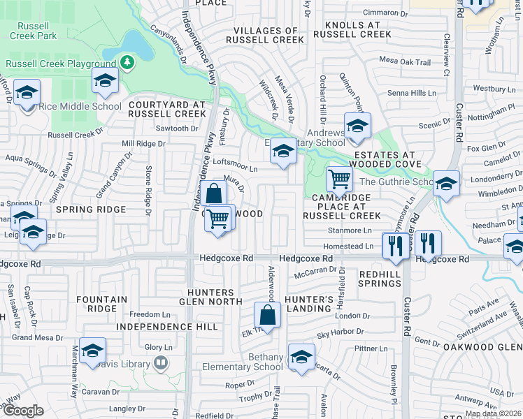 map of restaurants, bars, coffee shops, grocery stores, and more near 8116 Greenwood Drive in Plano