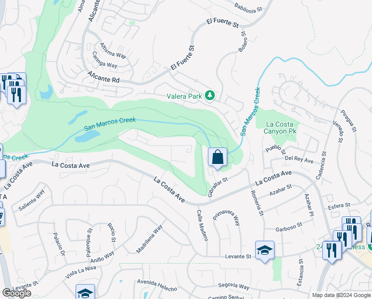 map of restaurants, bars, coffee shops, grocery stores, and more near 2569 Navarra Drive in Carlsbad