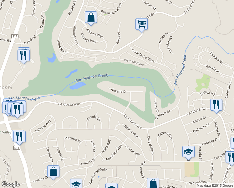 map of restaurants, bars, coffee shops, grocery stores, and more near 2523 Navarra Drive in Carlsbad