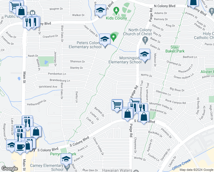 map of restaurants, bars, coffee shops, grocery stores, and more near 5213 Marks Circle in The Colony