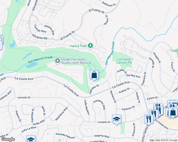 map of restaurants, bars, coffee shops, grocery stores, and more near 7505 Jerez Court in Carlsbad