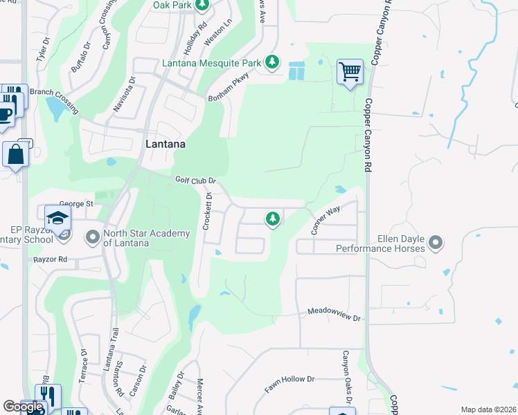 map of restaurants, bars, coffee shops, grocery stores, and more near 1250 Golf Club Drive in Argyle