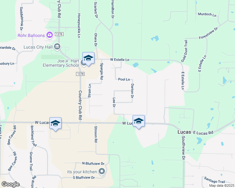 map of restaurants, bars, coffee shops, grocery stores, and more near 223 Lee Drive in Allen