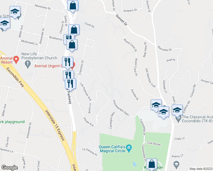 map of restaurants, bars, coffee shops, grocery stores, and more near 236 Tampico Glen in Escondido