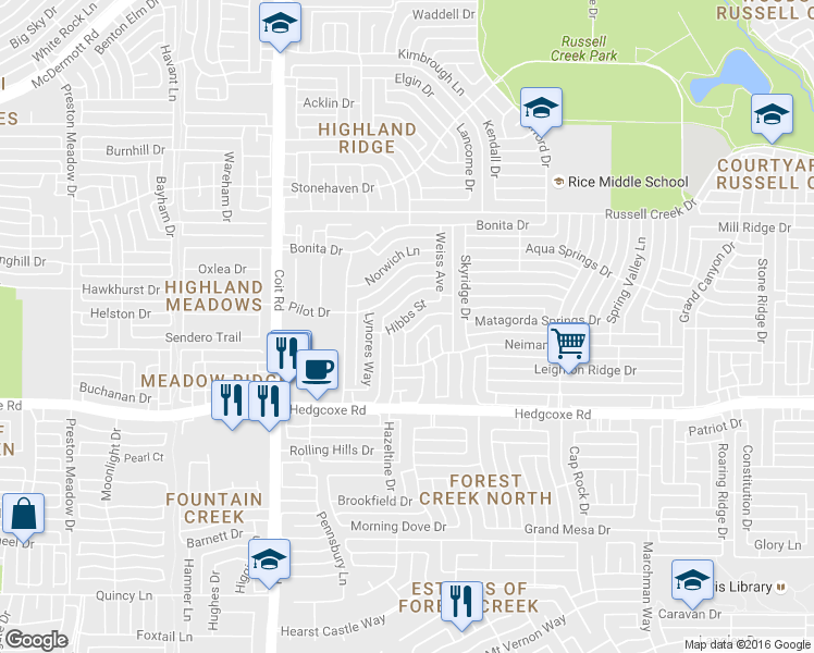map of restaurants, bars, coffee shops, grocery stores, and more near 3808 Hibbs Street in Plano