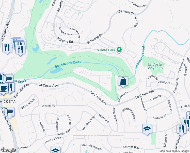 map of restaurants, bars, coffee shops, grocery stores, and more near 7505 Vieja Castilla Way in Carlsbad