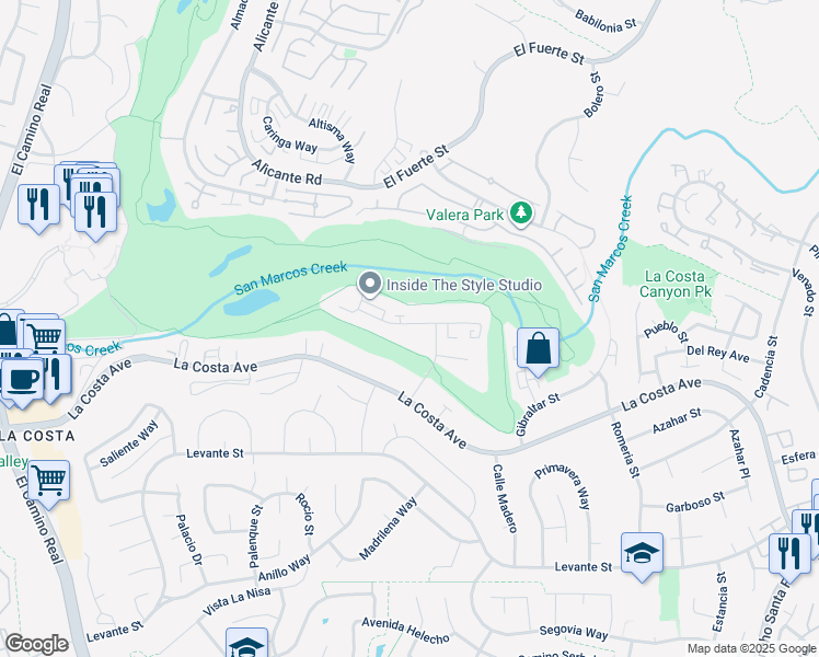 map of restaurants, bars, coffee shops, grocery stores, and more near 7505 Vieja Castilla Way in Carlsbad