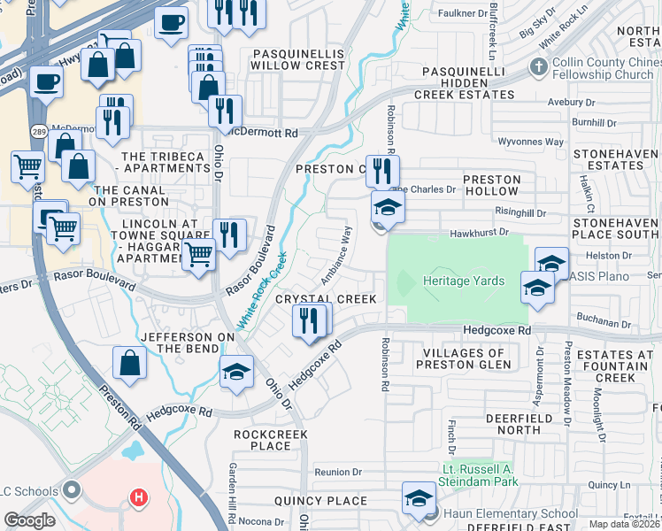 map of restaurants, bars, coffee shops, grocery stores, and more near 4661 Cowan Circle in Plano