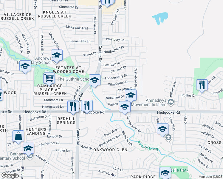 map of restaurants, bars, coffee shops, grocery stores, and more near 2041 Saint Anne Drive in Allen