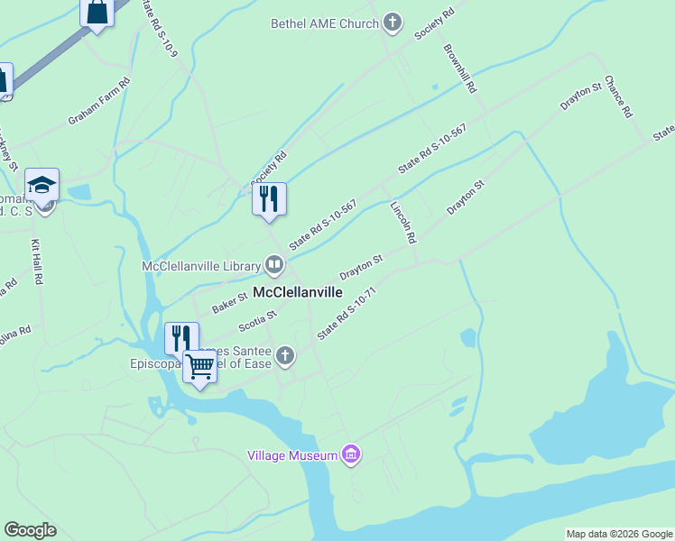 map of restaurants, bars, coffee shops, grocery stores, and more near 328 Drayton Street in McClellanville