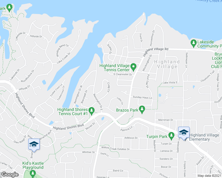 map of restaurants, bars, coffee shops, grocery stores, and more near 370 Craig Circle in Highland Village