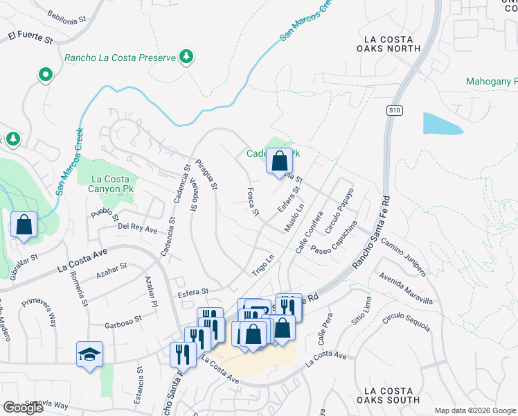 map of restaurants, bars, coffee shops, grocery stores, and more near 3326 Fosca Street in Carlsbad