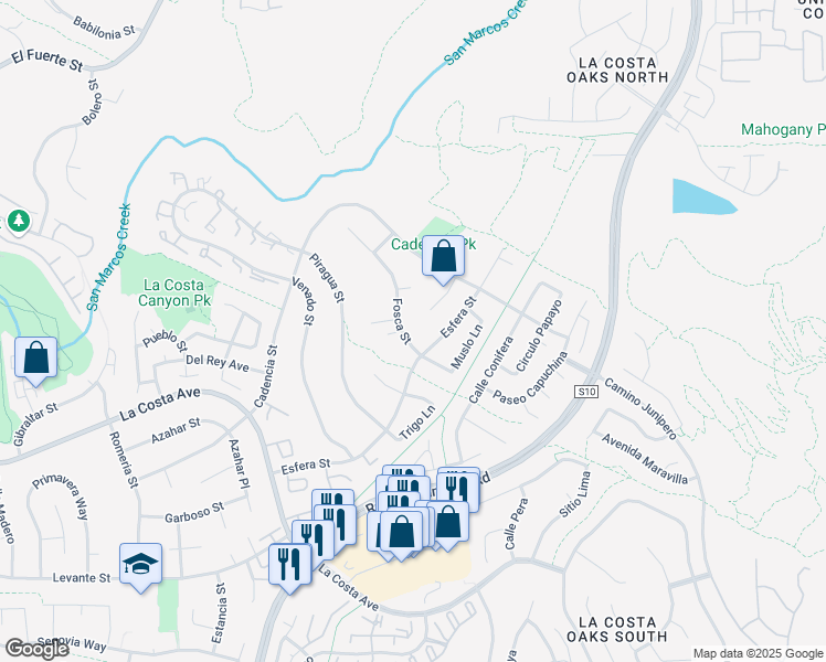 map of restaurants, bars, coffee shops, grocery stores, and more near 3326 Fosca Street in Carlsbad