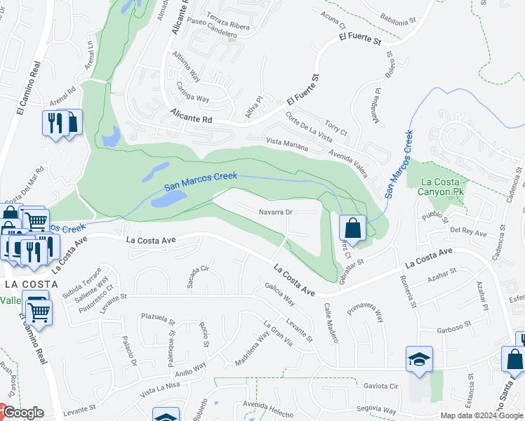 map of restaurants, bars, coffee shops, grocery stores, and more near 2522 Navarra Drive in Carlsbad