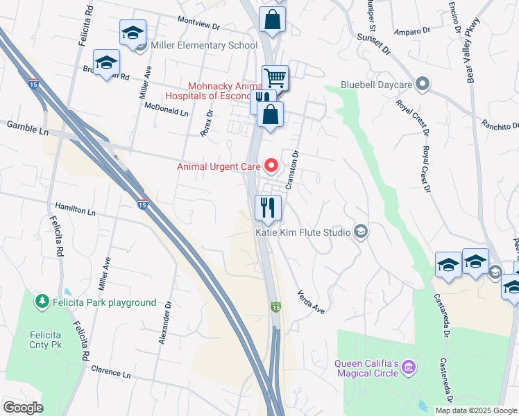 map of restaurants, bars, coffee shops, grocery stores, and more near 2608 South Escondido Boulevard in Escondido