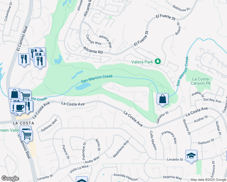 map of restaurants, bars, coffee shops, grocery stores, and more near 2507 Navarra Drive in Carlsbad